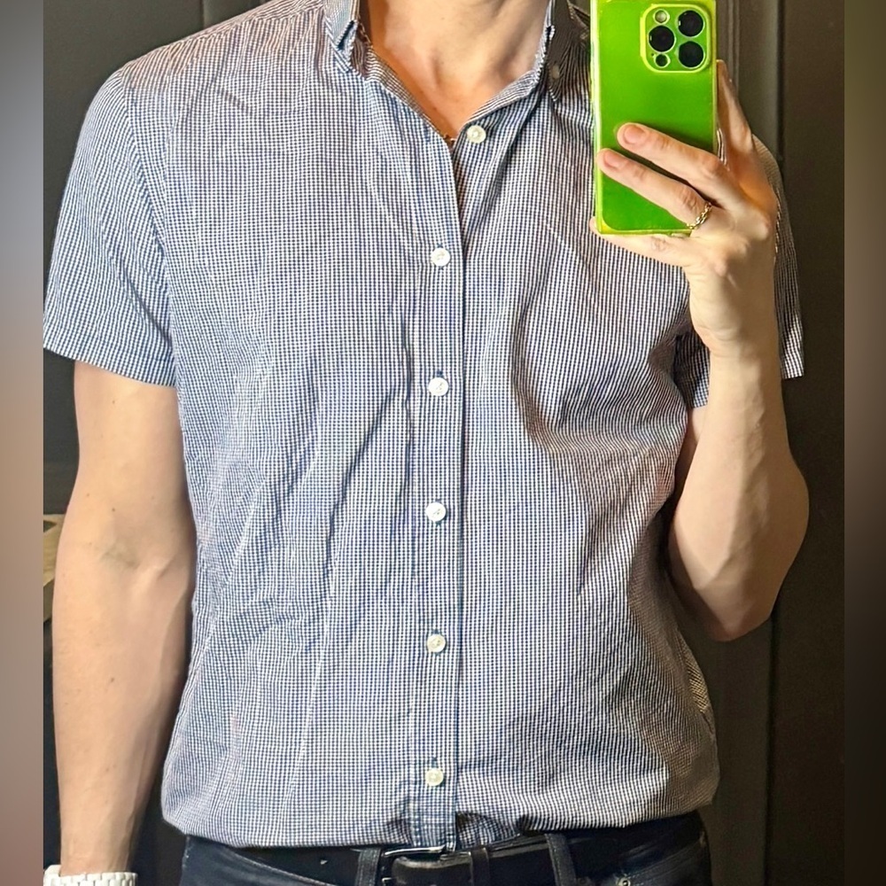 Theory short sleeve blue gingham shirt size small​​​​